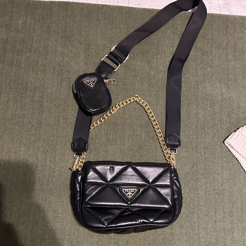Prada Black Quilted Leather with Logo